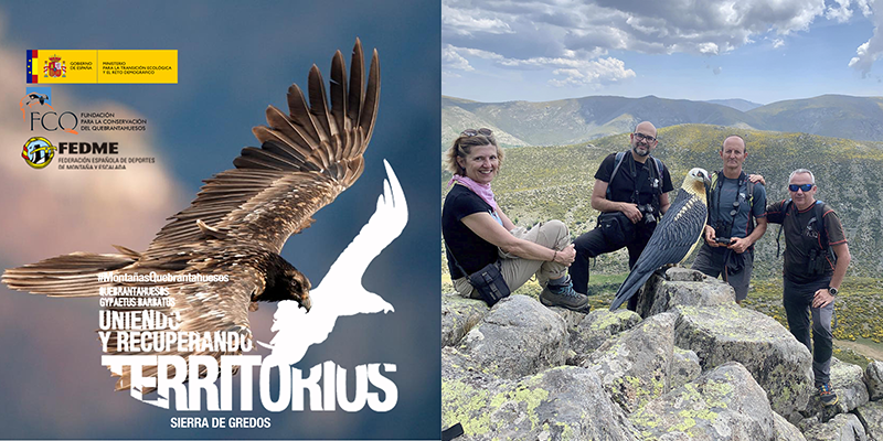 En la parte izquierda de la fotografía una imagen del quebraytahuesos con el texto de la campaña que ahora finaliza. En la parte derecha las personas del equipo que coordinan esta acción