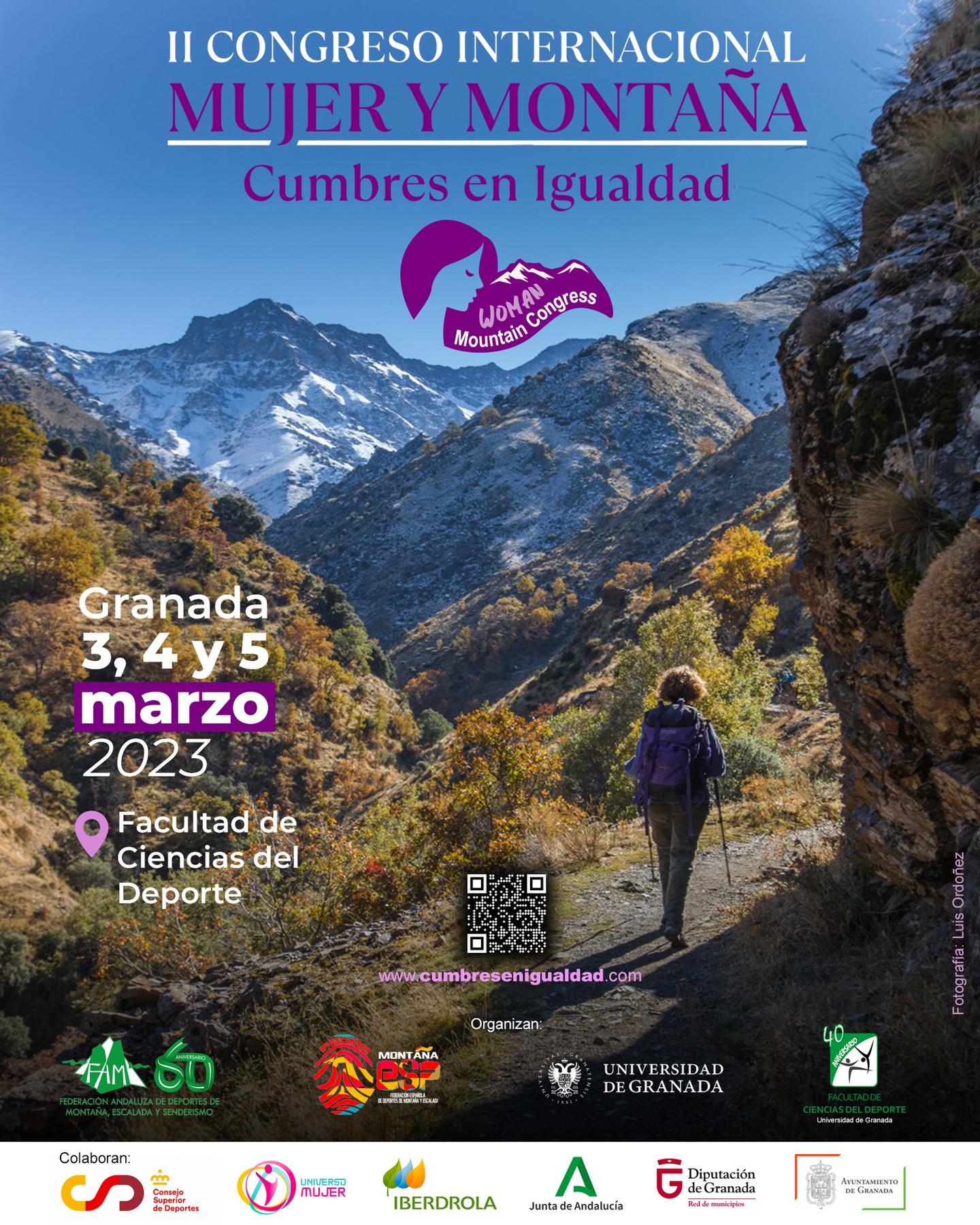 Cartel del II congreso dde Mujer y Montaña. Se ve a una mujer de espaldas caminando por una ruta de montaña