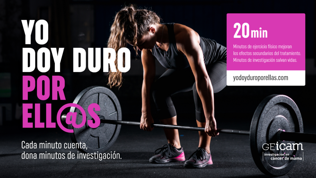 Imagen de campaña "Yo doy duro por ell@s" en la que aparece una deportista levantando peso muerto.